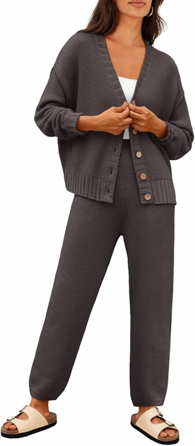 LILLUSORY Womens Cardigan Pants Sets 2 Piece Slouchy Sweater Loungewear