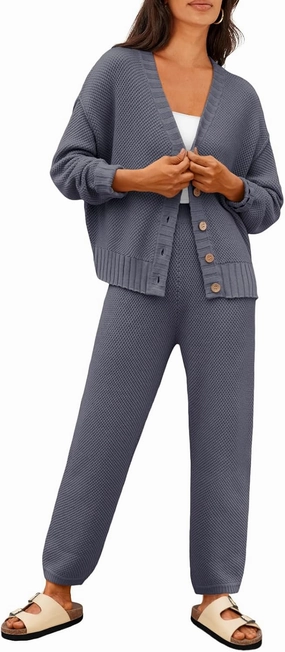 LILLUSORY Womens Cardigan Pants Sets 2 Piece Slouchy Sweater Loungewear