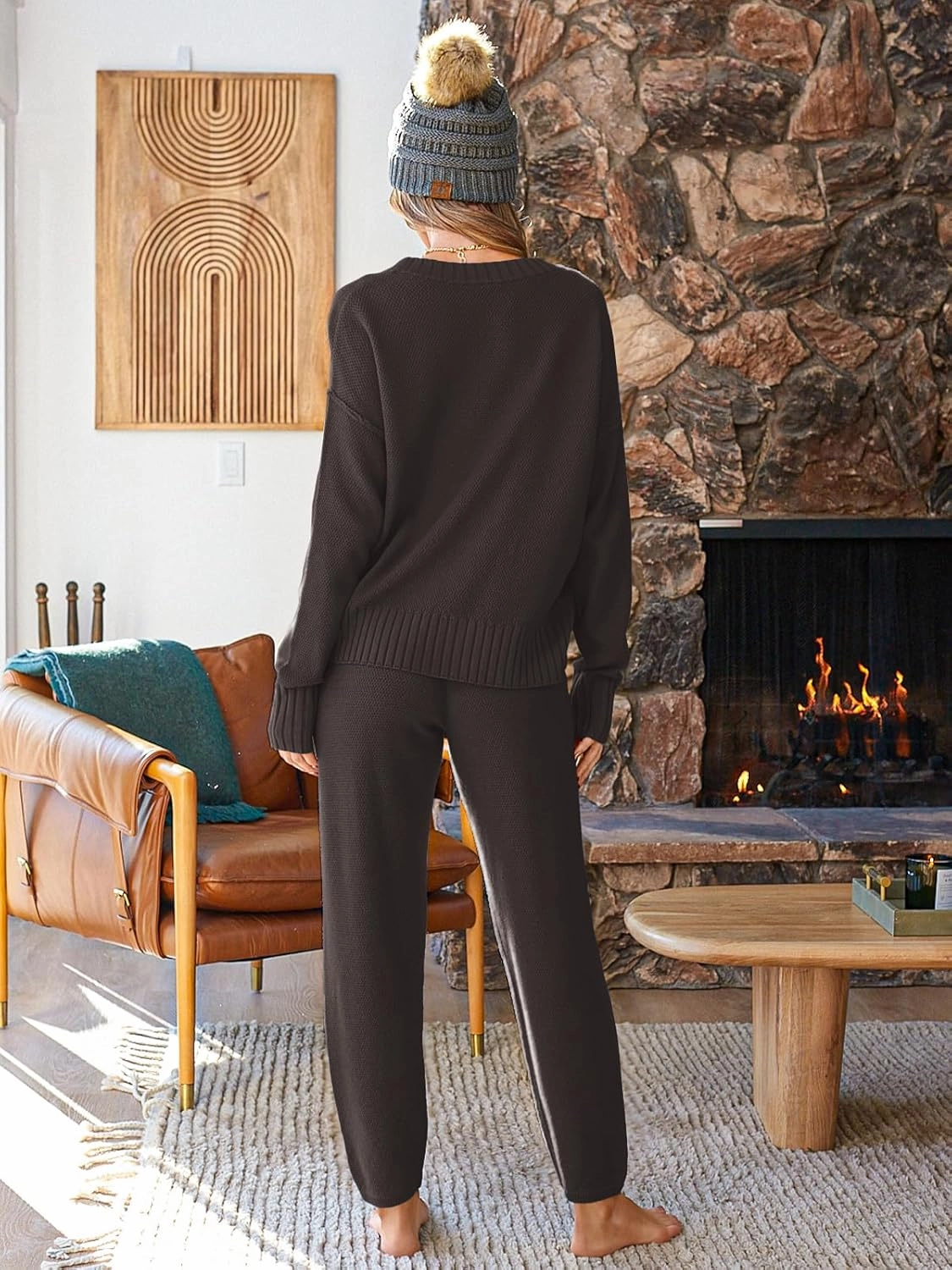 LILLUSORY Womens Cardigan Pants Sets 2 Piece Slouchy Sweater Loungewear
