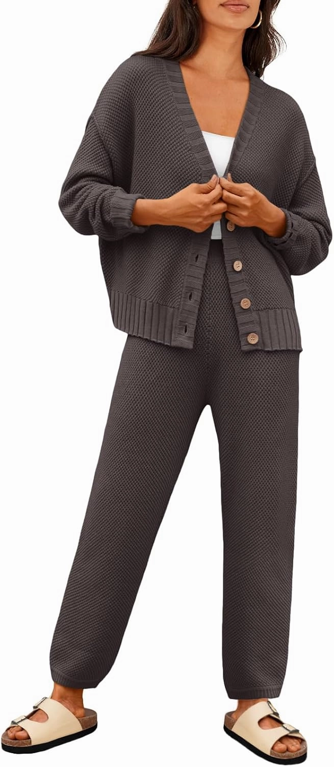 LILLUSORY Womens Cardigan Pants Sets 2 Piece Slouchy Sweater Loungewear