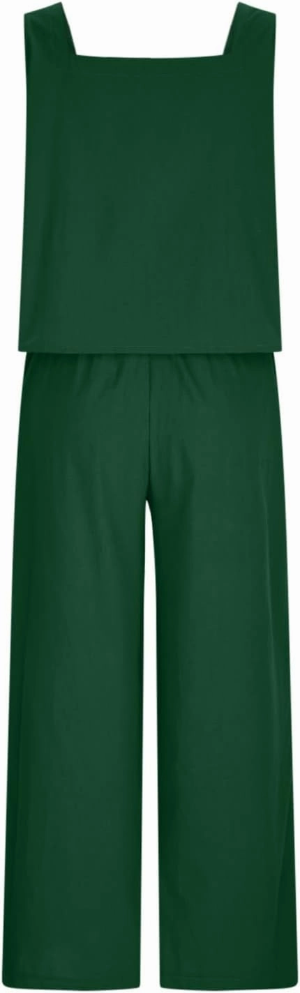 Linen Two Piece Sets For Women Summer Beach Vacation Outfits 2024 Crop Tank Top Wide Leg Pants Matching Lounge Set