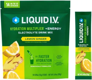 Liquid I.V.® Hydration Multiplier  Energy - Lemon Ginger | Electrolyte Powder Drink Mix | 1 Pack (14 Servings)