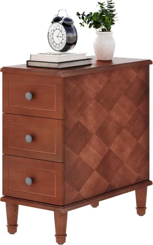 LITTLE TREE Fully Assembled End Table, Narrow Side Table with 3 Drawers, Pre-Assembled Nightstand Slim Bedside Table for Small Spaces, Living Room, Bedroom, Brown