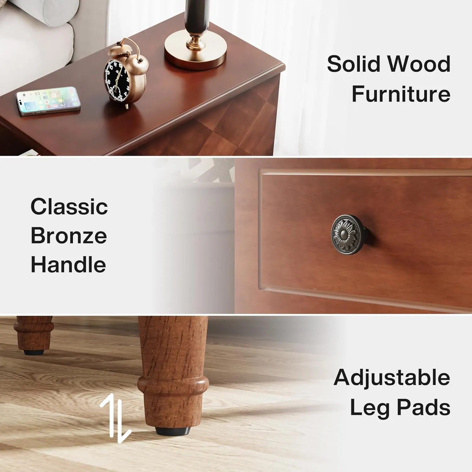 LITTLE TREE Fully Assembled End Table, Narrow Side Table with 3 Drawers, Pre-Assembled Nightstand Slim Bedside Table for Small Spaces, Living Room, Bedroom, Brown