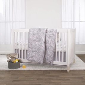 Little Love by NoJo Grey and White Chevron 3 Piece Crib Bedding Set - Comforter, Fitted Crib Sheet and Dust Ruffle