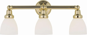 Livex Lighting 1023-02 Classic 3-Light Bath Light, Polished Brass, 24.25 x 6.5 x 10