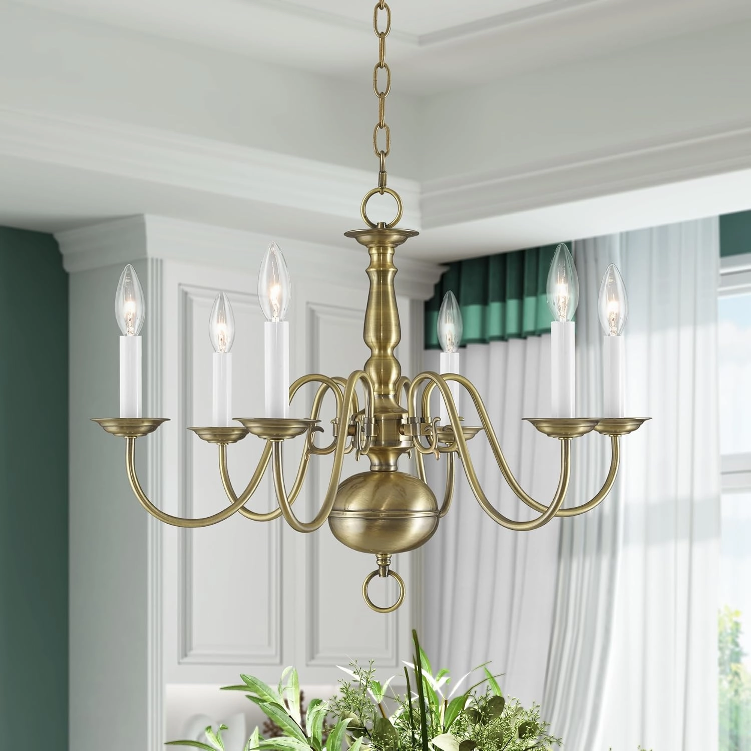 Livex Lighting 5006-01 Williamsburg 6 Light Antique Brass Chandelier