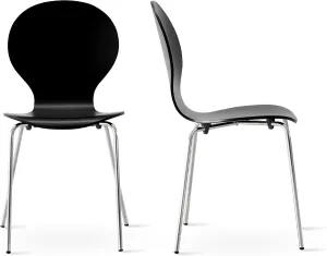 Livinia No.9 Mid-Century Modern Wooden Dining Chairs Set of 2, Contemporary Stackable Bentwood Kitchen Interior Armless Chairs with Steel Legs (Black)