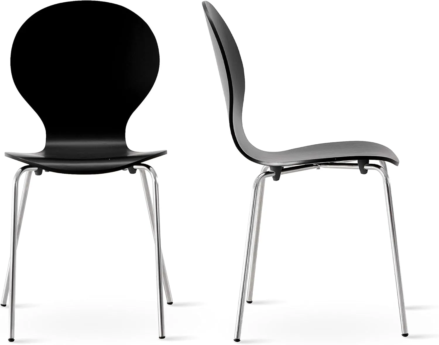 Livinia No.9 Mid-Century Modern Wooden Dining Chairs Set of 2, Contemporary Stackable Bentwood Kitchen Interior Armless Chairs with Steel Legs (Black)