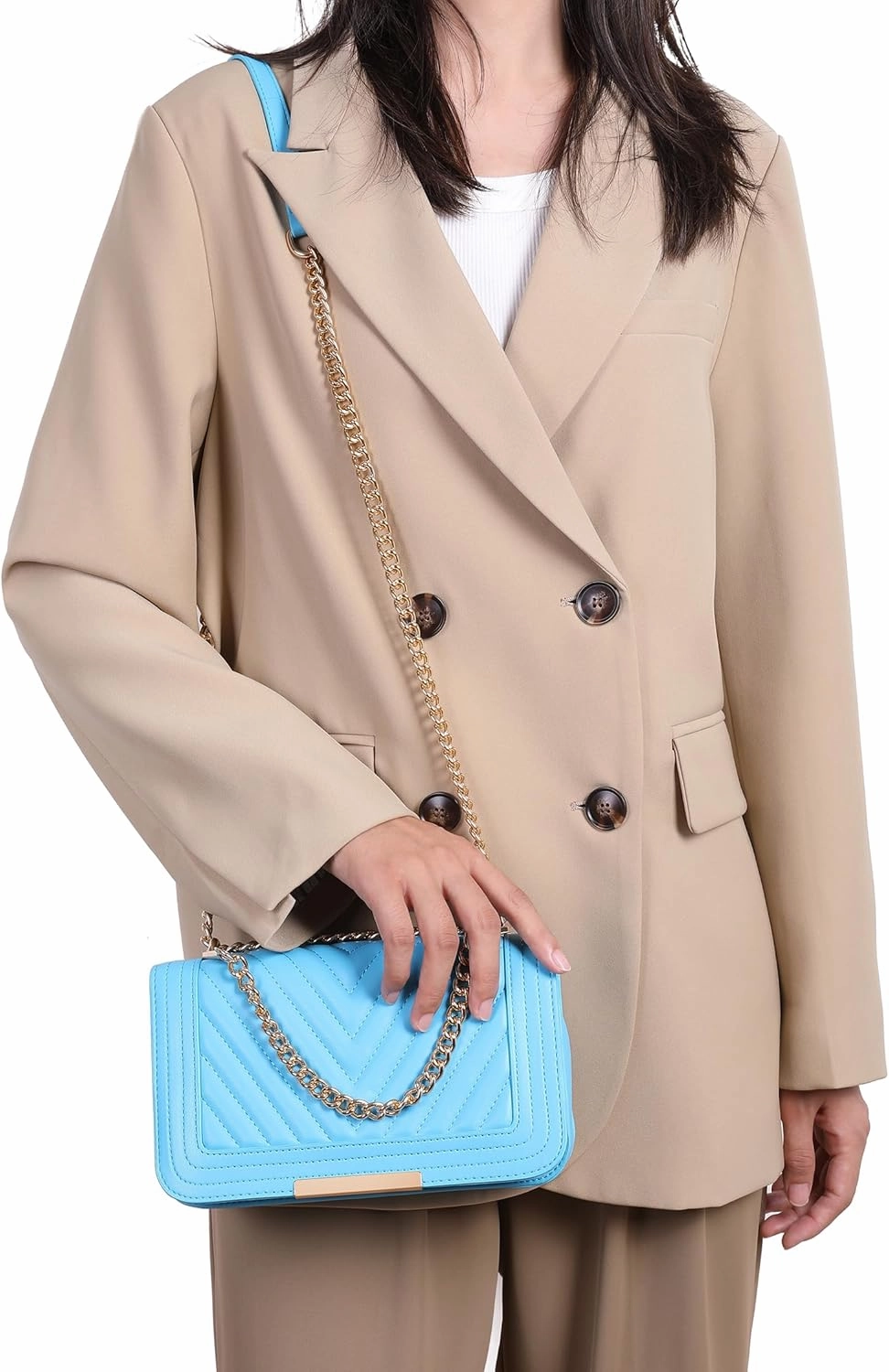 lola mae Crossbody Bags for Women Fashion Quilted Shoulder purse with Convertible Chain Strap Classic Satchel Handbag