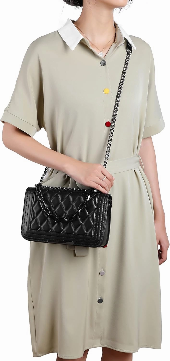 lola mae Crossbody Bags for Women Fashion Quilted Shoulder purse with Convertible Chain Strap Classic Satchel Handbag