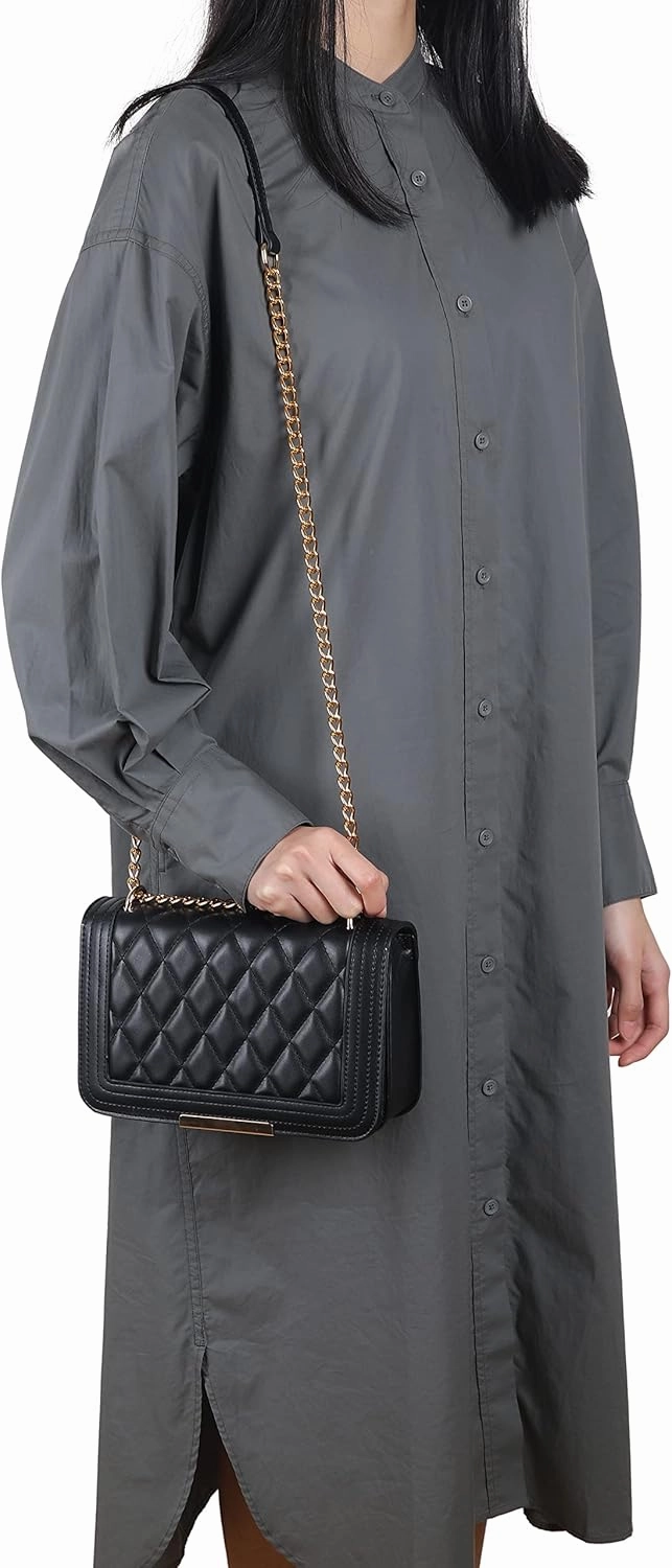 lola mae Crossbody Bags for Women Fashion Quilted Shoulder purse with Convertible Chain Strap Classic Satchel Handbag