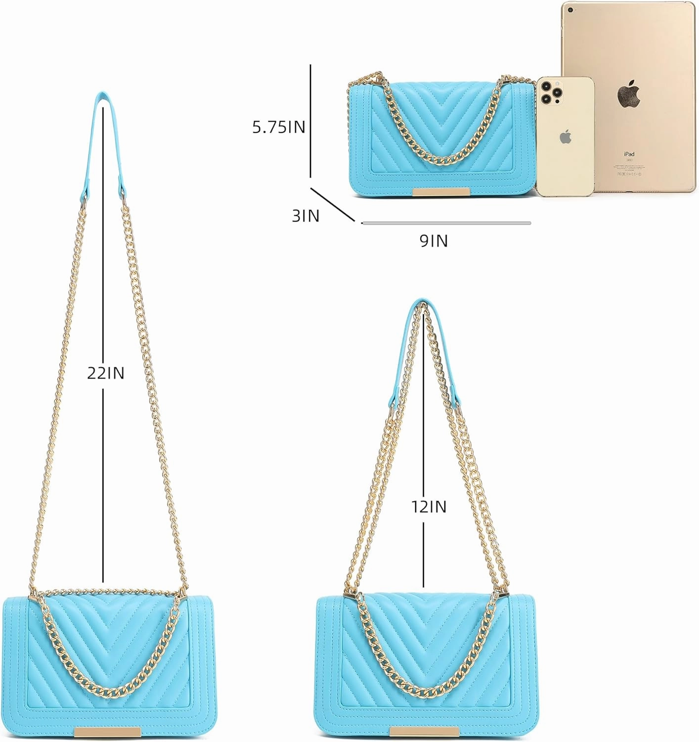 lola mae Crossbody Bags for Women Fashion Quilted Shoulder purse with Convertible Chain Strap Classic Satchel Handbag