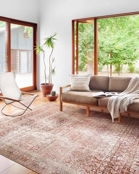 Loloi II Layla Collection, LAY-11, Cinnamon/Sage, 7'-6" x 9'-6", .13" Thick, Area Rug, Soft, Durable, Vintage Inspired, Distressed, Low Pile, Non-Shedding, Easy Clean, Printed, Living Room Rug