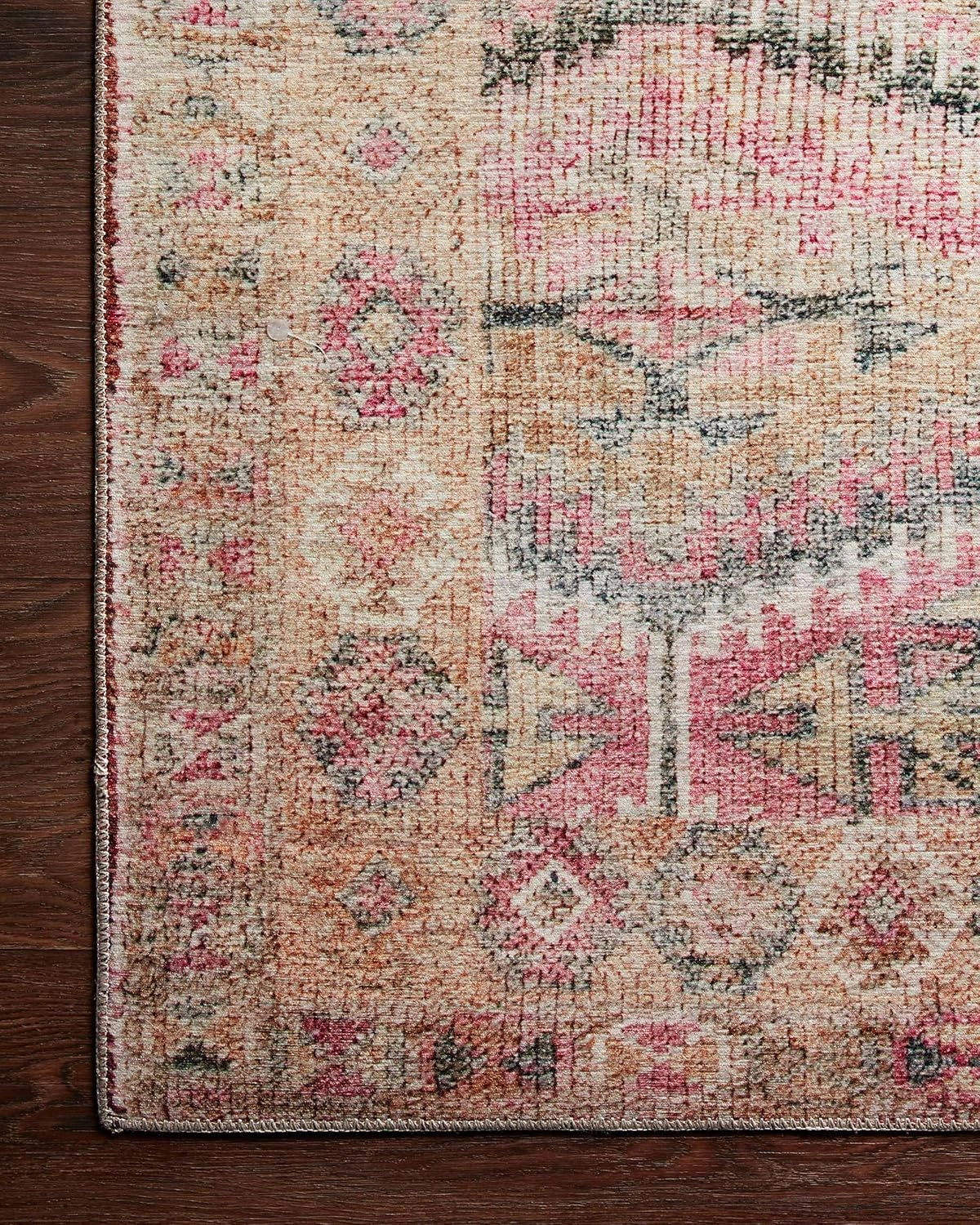 Loloi II Layla Collection, LAY-17, Pink/Lagoon, 2'-0" x 5'-0", .13" Thick, Accent Rug, Soft, Durable, Vintage Inspired, Distressed, Low Pile, Non-Shedding, Easy Clean, Printed, Living Room Rug