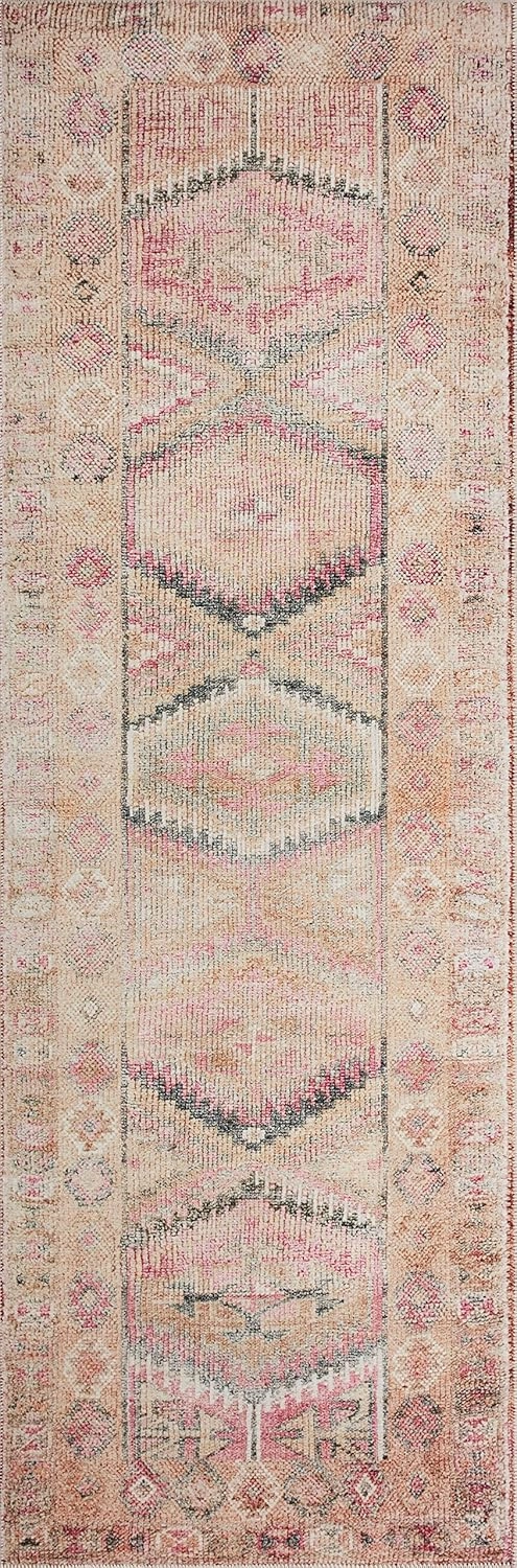 Loloi II Layla Collection, LAY-17, Pink/Lagoon, 2'-0" x 5'-0", .13" Thick, Accent Rug, Soft, Durable, Vintage Inspired, Distressed, Low Pile, Non-Shedding, Easy Clean, Printed, Living Room Rug