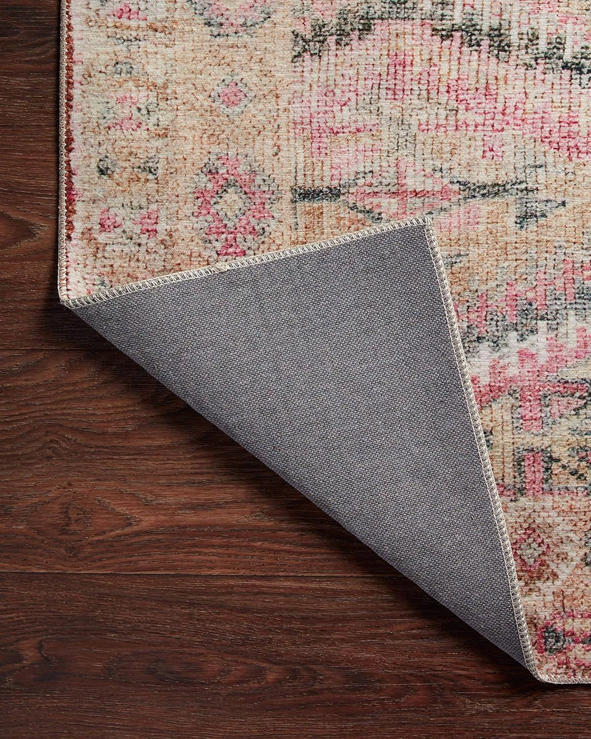 Loloi II Layla Collection, LAY-17, Pink/Lagoon, 2'-0" x 5'-0", .13" Thick, Accent Rug, Soft, Durable, Vintage Inspired, Distressed, Low Pile, Non-Shedding, Easy Clean, Printed, Living Room Rug