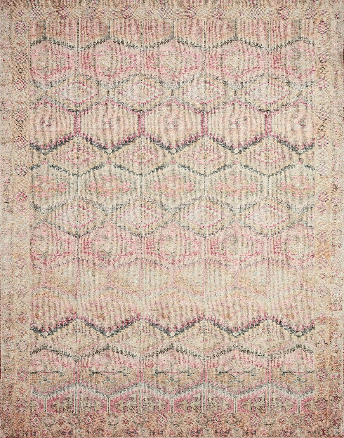 Loloi II Layla Collection, LAY-17, Pink/Lagoon, 2'-0" x 5'-0", .13" Thick, Accent Rug, Soft, Durable, Vintage Inspired, Distressed, Low Pile, Non-Shedding, Easy Clean, Printed, Living Room Rug