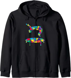 Low Poly Art Freerun Polygon Art Trampoline Parkour Backflip Zip Hoodie