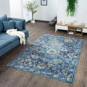 LR Home Indoor 2x9 Runner Rug for home decor | Turkish Rugs for Living Room, Bedroom, Playroom, Entryway, Office | Floral Modern Farmhouse Boho Rugs for Room Decor | Indigo/Multicolor
