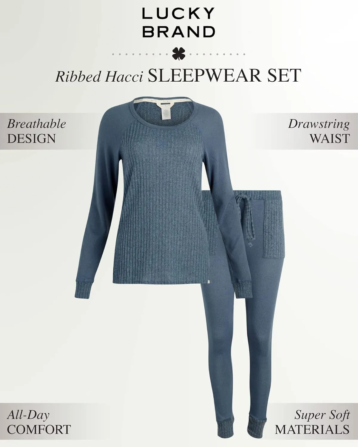 Lucky Brand Women's Pajama Set - 2 Piece Ribbed Hacci Long Sleeve and Joggers Sleepwear