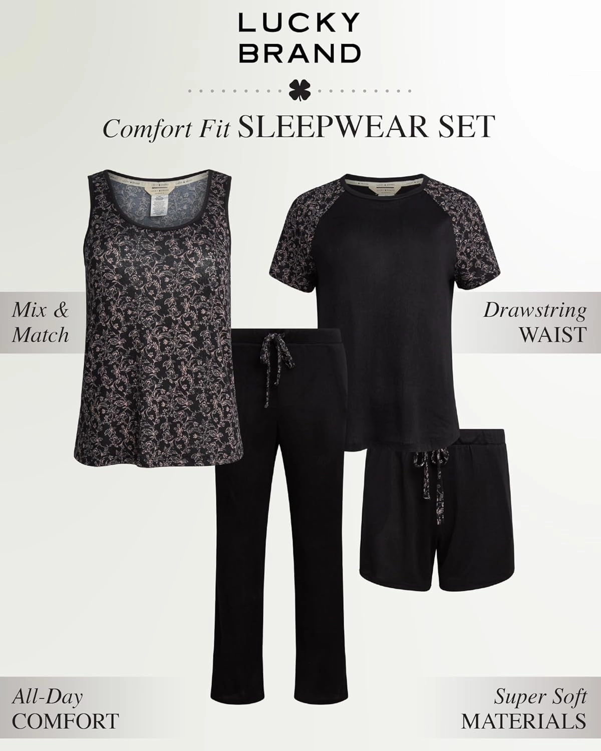 Lucky Brand 4-Piece Lounge Pajamas Sets For Women - Buttery Soft Top, Tank Top, Shorts and Pants