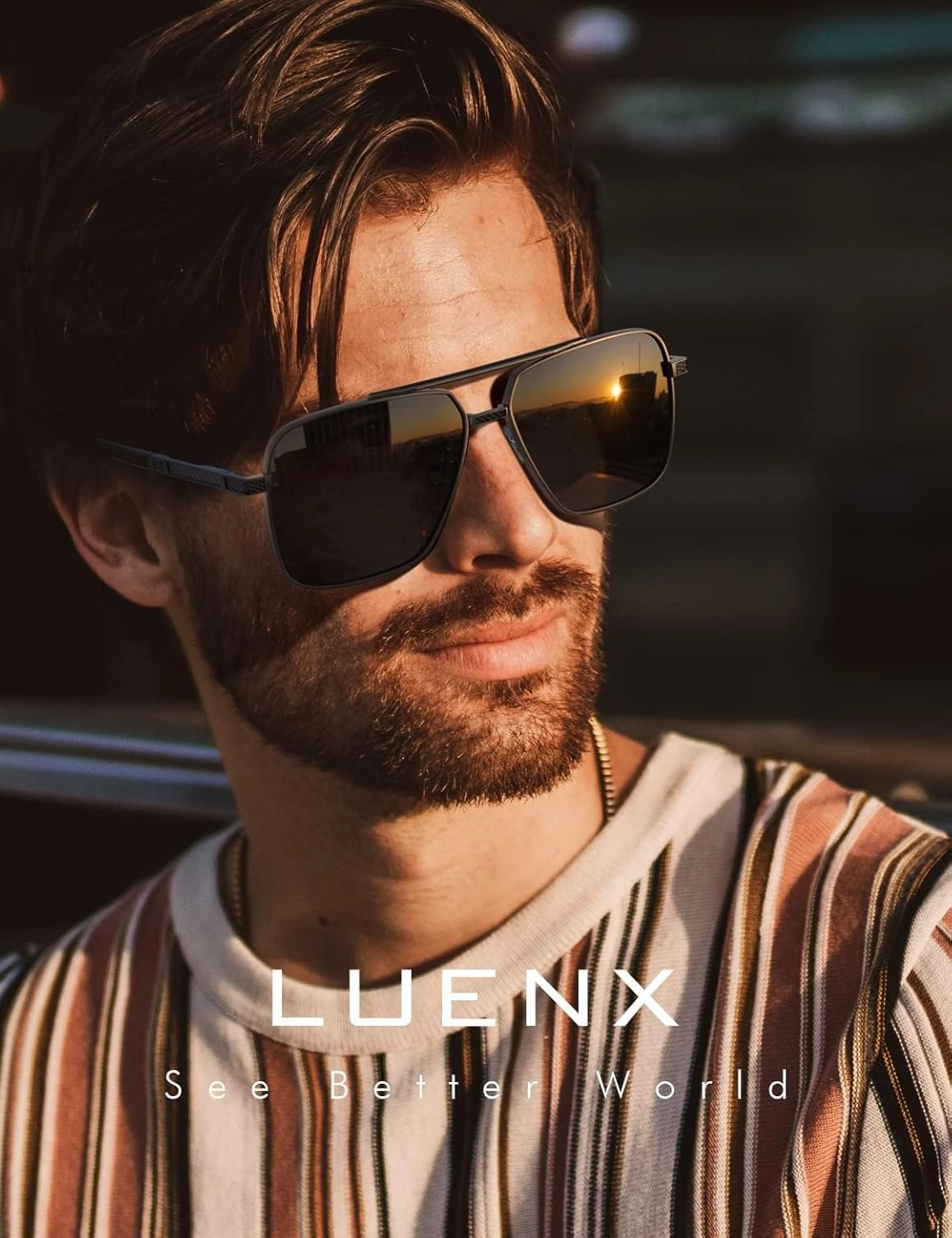 LUENX Polarized Square Aviator Sunglasses for Men,Trendy Retro Oversized Rectangular Frame UV400 Protection