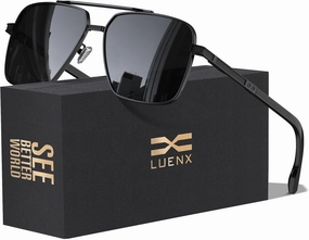 LUENX Polarized Square Aviator Sunglasses for Men,Trendy Retro Oversized Rectangular Frame UV400 Protection
