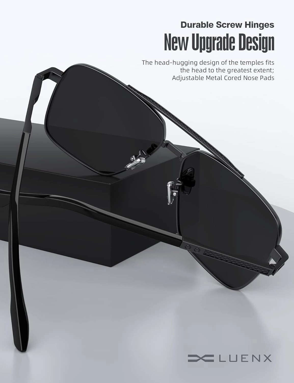 LUENX Polarized Square Aviator Sunglasses for Men,Trendy Retro Oversized Rectangular Frame UV400 Protection