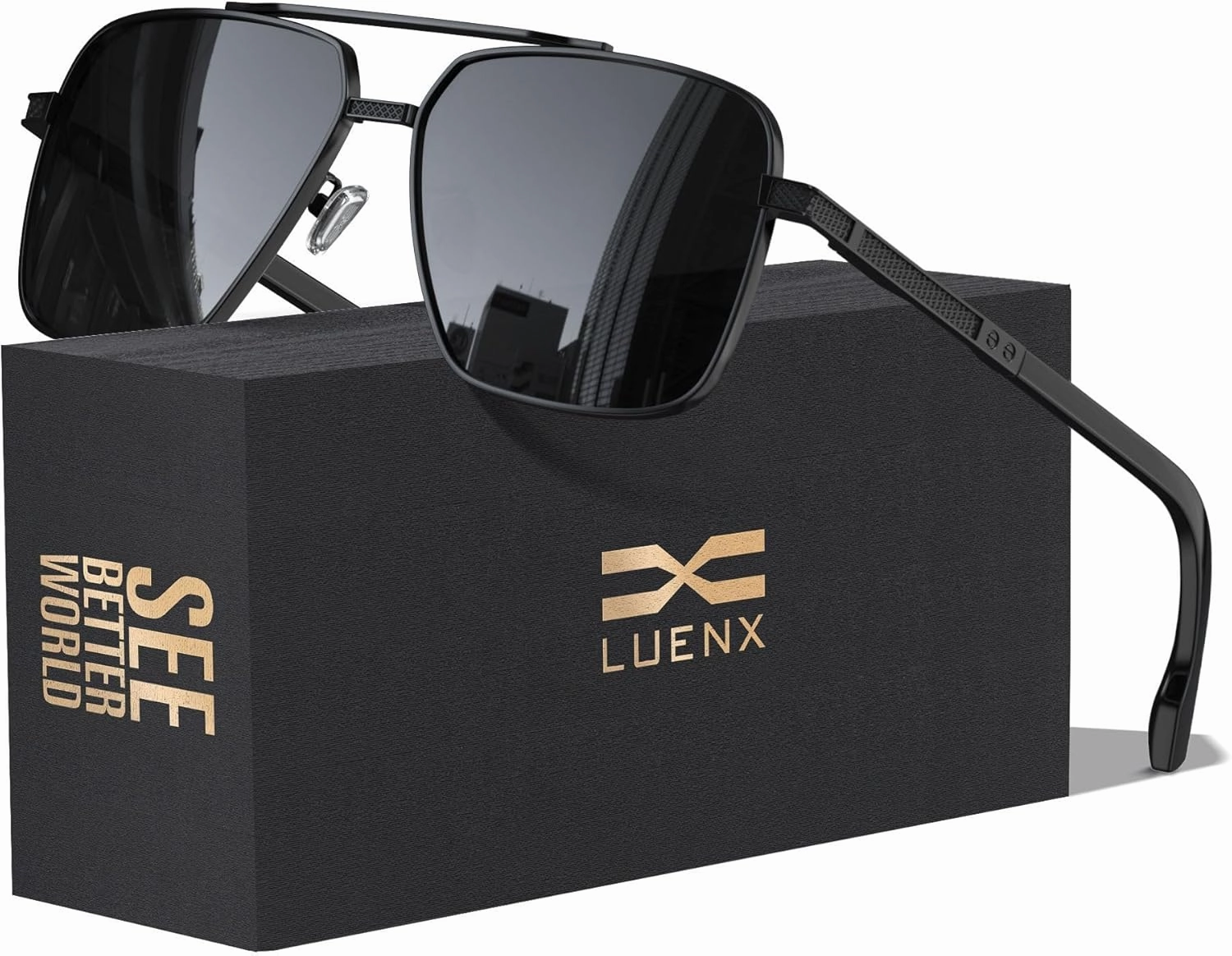 LUENX Polarized Square Aviator Sunglasses for Men,Trendy Retro Oversized Rectangular Frame UV400 Protection