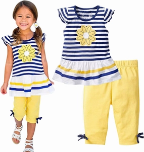 LUKYCILD Baby Girls Summer Clothes Casual Clothing Suit Short Sleeve Striped T-Shirt  Pants