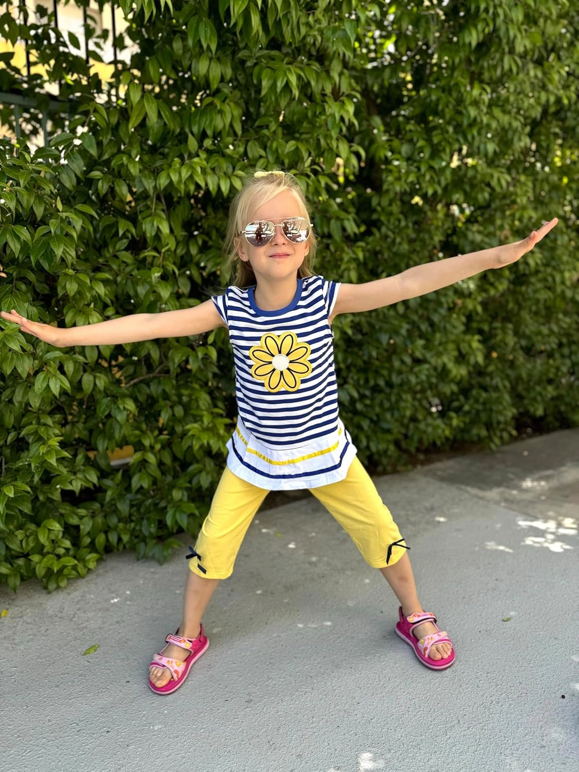 LUKYCILD Baby Girls Summer Clothes Casual Clothing Suit Short Sleeve Striped T-Shirt  Pants
