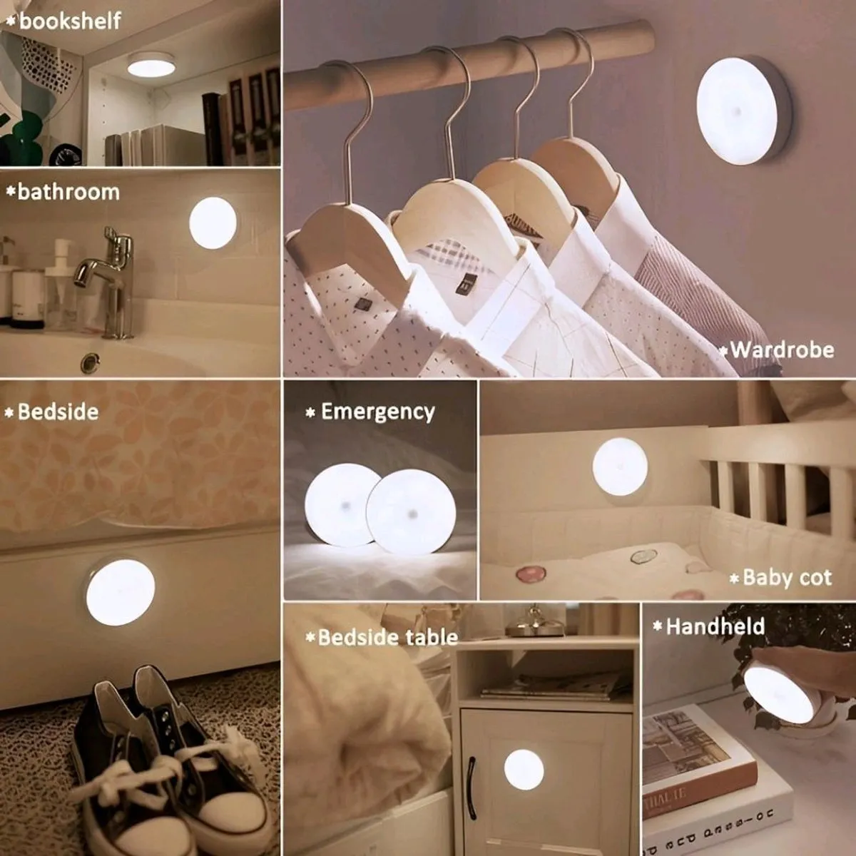 Lumiq: Motion Sensor LED Night Light, USB Rechargeable, Auto-On Cabinet Light with Warm Glow for Wardrobe, Stairs, Hallway, Kitchen & Closet Use (Pack of 2)