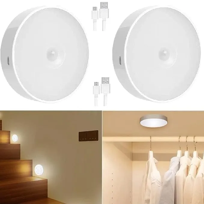 Lumiq: Motion Sensor LED Night Light, USB Rechargeable, Auto-On Cabinet Light with Warm Glow for Wardrobe, Stairs, Hallway, Kitchen & Closet Use (Pack of 2)
