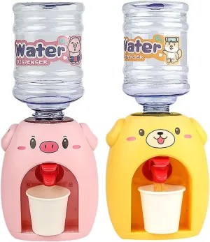 LUOZZY 2Pcs Mini Water Dispenser for Kids Cartoon Pig Dog Kids Water Machine Drinking Water Fountains Toys - Pink   Yellow