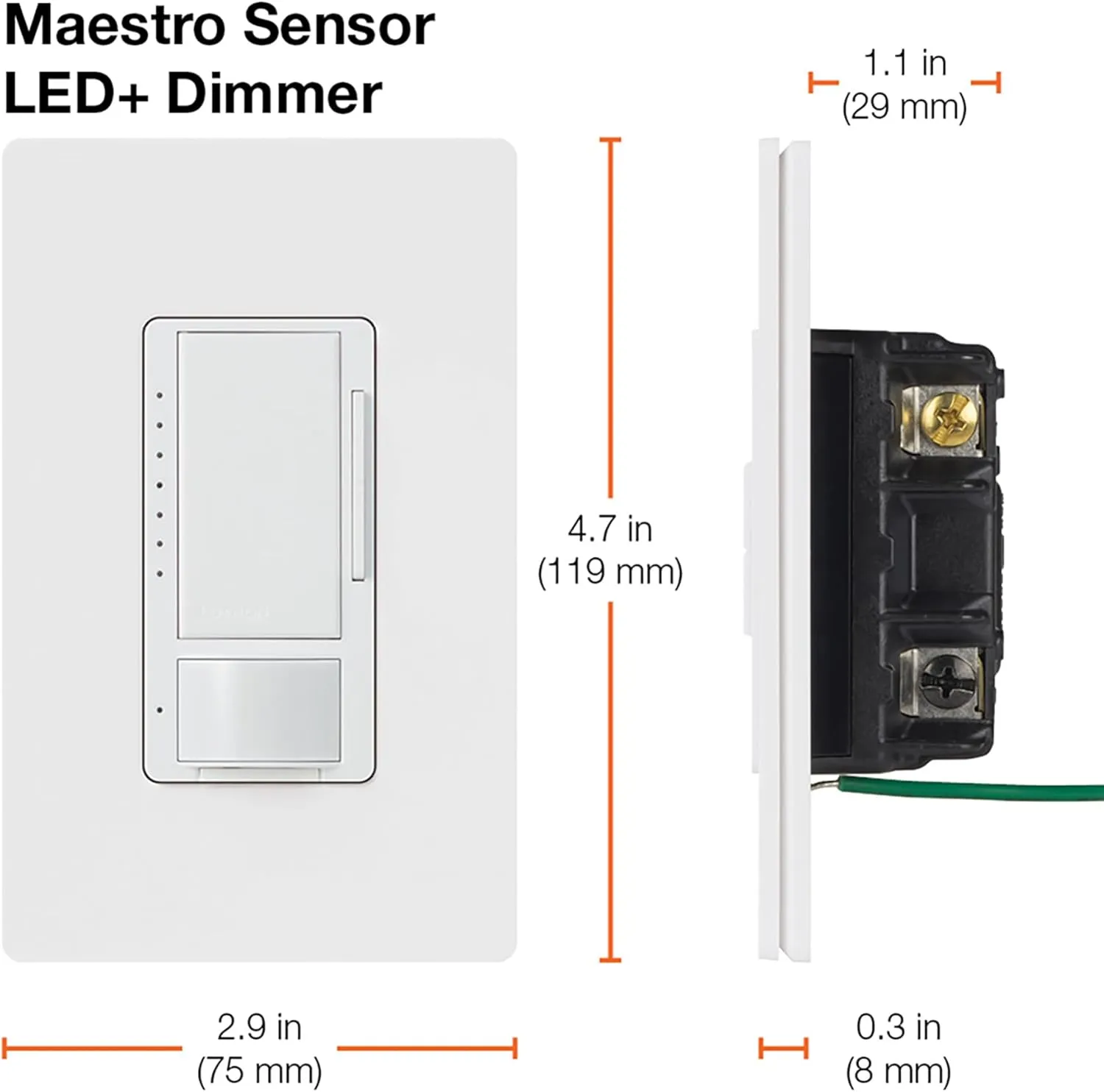 Lutron Maestro LED  Dimmer and Vacancy Sensor, Single Pole and Multi-Location, MSCL-VP153M-HT, Hot