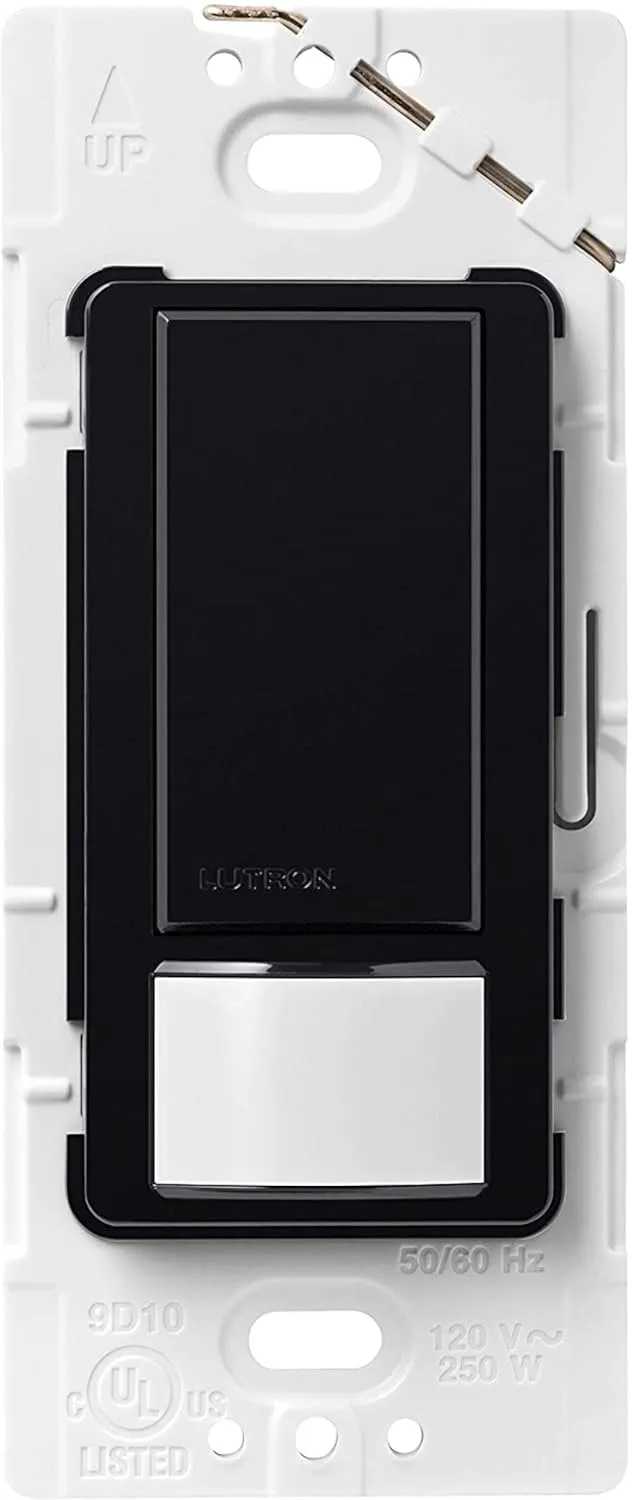 Lutron Maestro Motion Sensor Light Switch for Bathroom, Garage, Laundry Room, and Closet, for Any Light Bulbs, Occupancy and Vacancy Sensor, Single-Pole Only, No Neutral Required, MS-OPS2-BL, Black