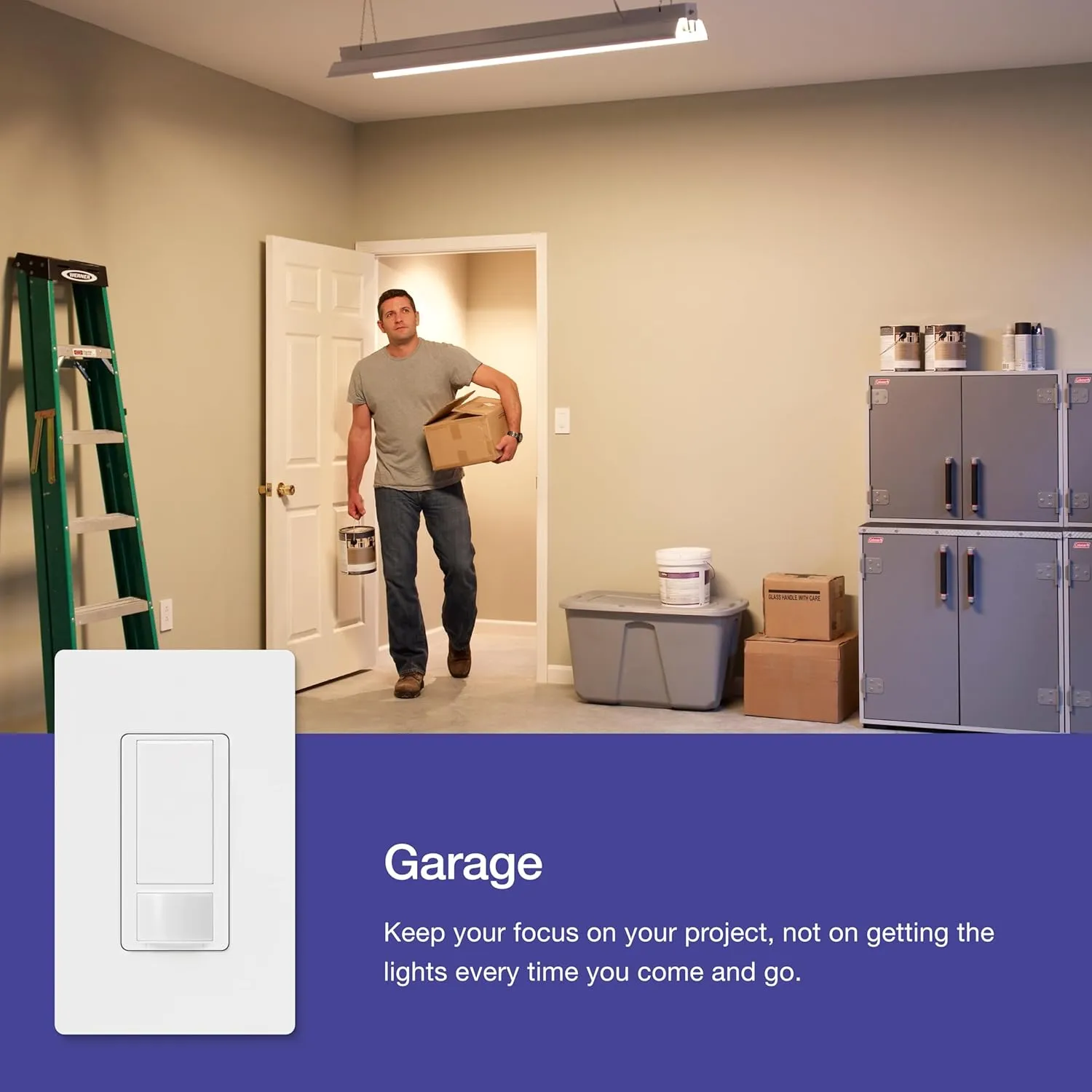 Lutron Maestro Motion Sensor Light Switch for Bathroom, Garage, Laundry Room, and Closet, for Any Light Bulbs, Occupancy and Vacancy Sensor, Single-Pole Only, No Neutral Required, MS-OPS2-BL, Black