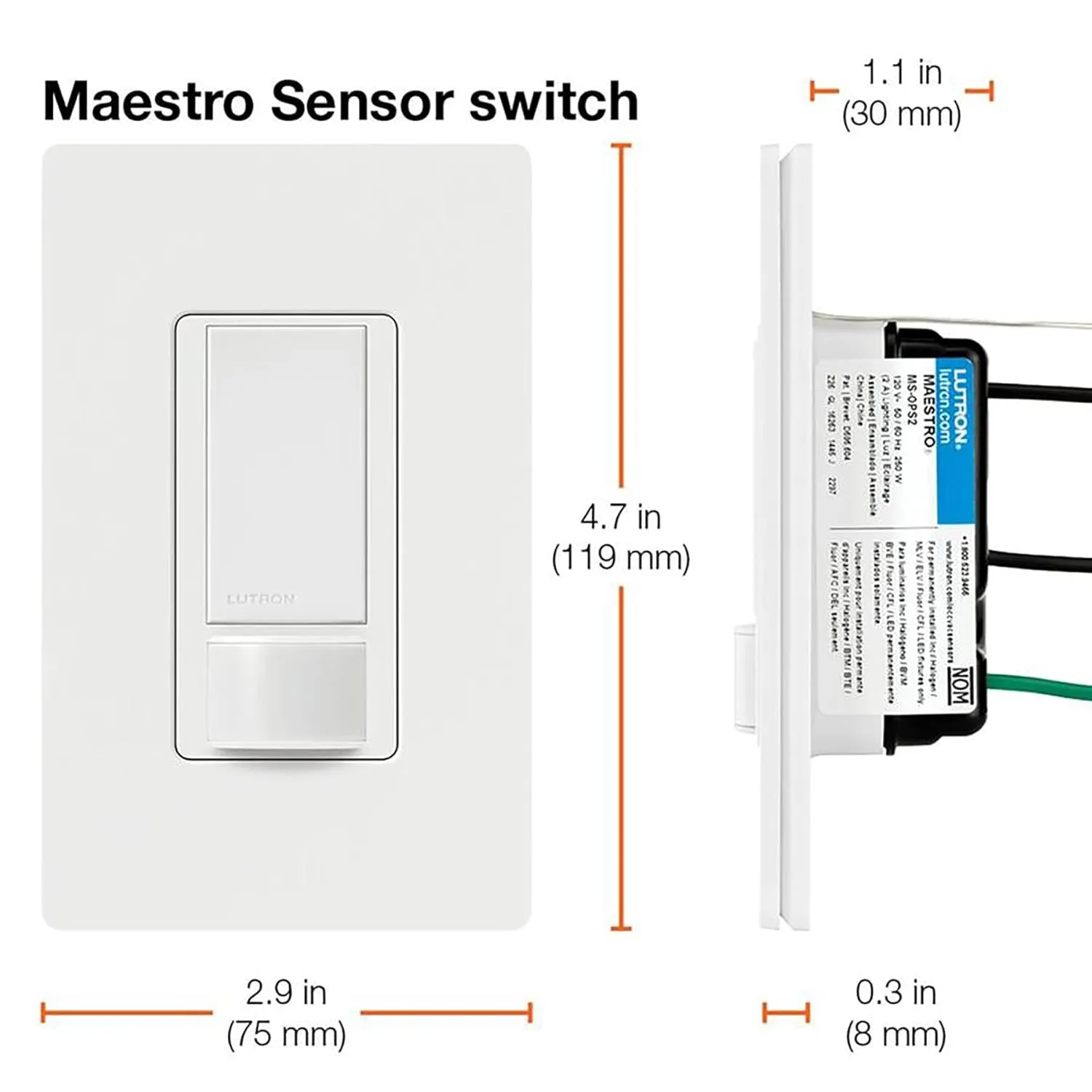 Lutron Maestro Motion Sensor Light Switch for Bathroom, Garage, Laundry Room, and Closet, for Any Light Bulbs, Occupancy and Vacancy Sensor, Single-Pole Only, No Neutral Required, MS-OPS2-BL, Black