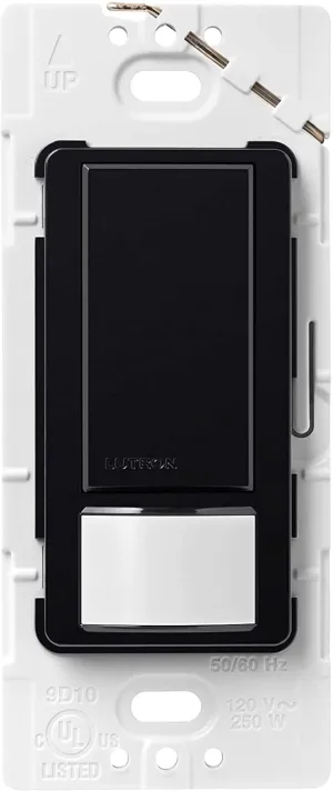 Lutron Maestro Motion Sensor Light Switch for Bathroom, Garage, Laundry Room, and Closet, for Any Light Bulbs, Occupancy and Vacancy Sensor, Single-Pole Only, No Neutral Required, MS-OPS2-BL, Black