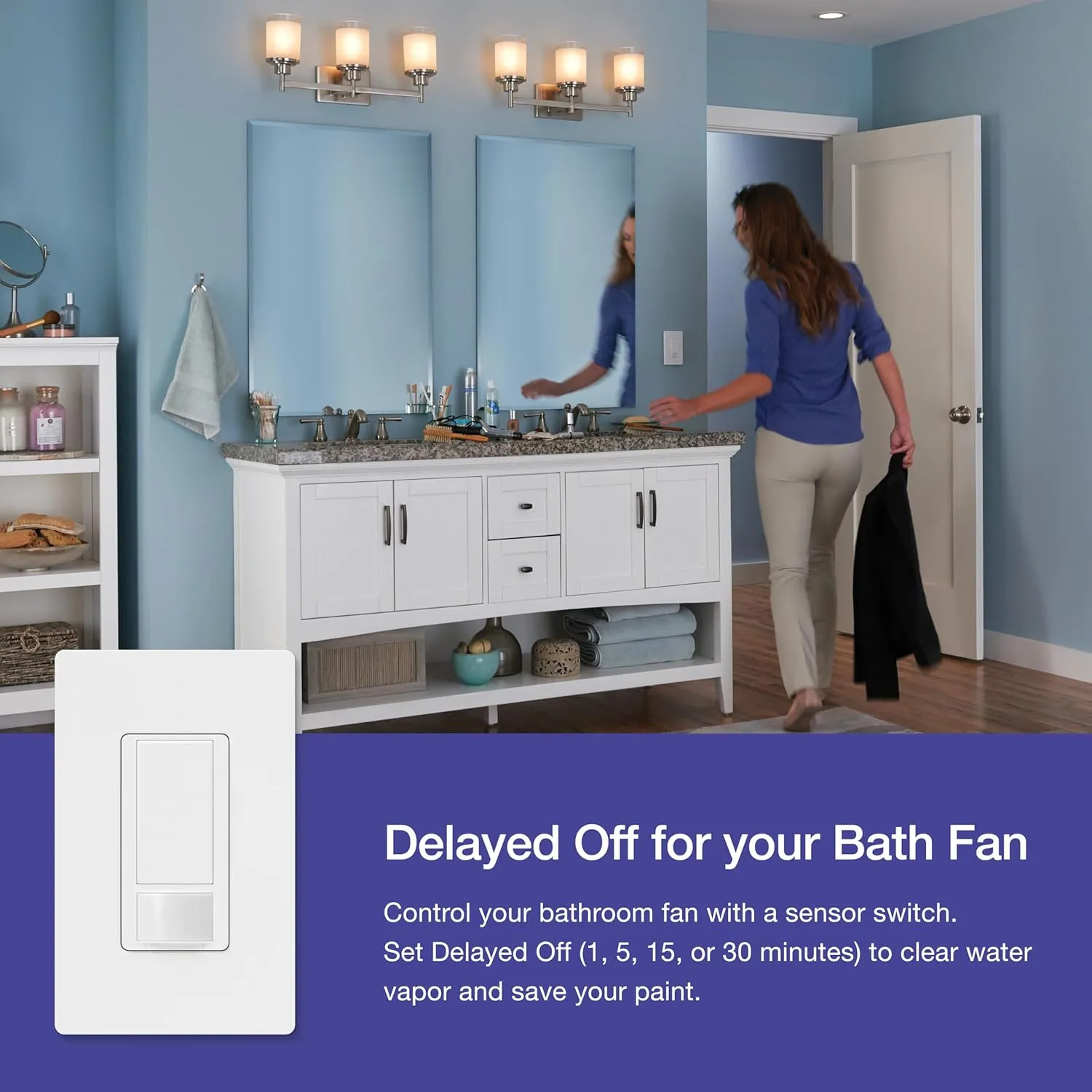 Lutron Maestro Motion Sensor Light Switch for Bathroom, Garage, Laundry Room, and Closet, for Any Light Bulbs, Occupancy and Vacancy Sensor, Single-Pole Only, No Neutral Required, MS-OPS2-BL, Black