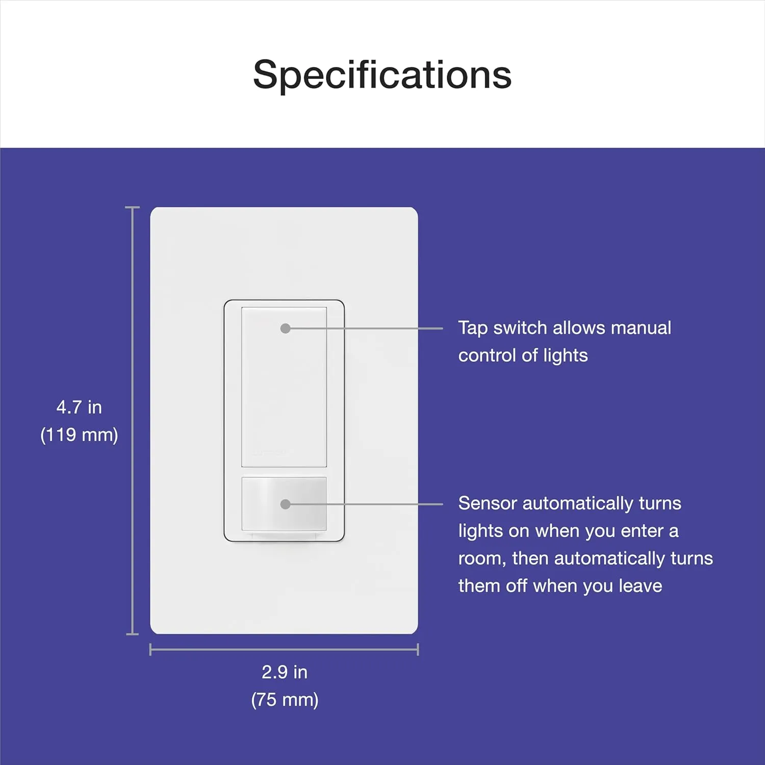 Lutron Maestro Motion Sensor Light Switch for Bathroom, Garage, Laundry Room, and Closet, for Any Light Bulbs, Occupancy and Vacancy Sensor, Single-Pole Only, No Neutral Required, MS-OPS2-BL, Black