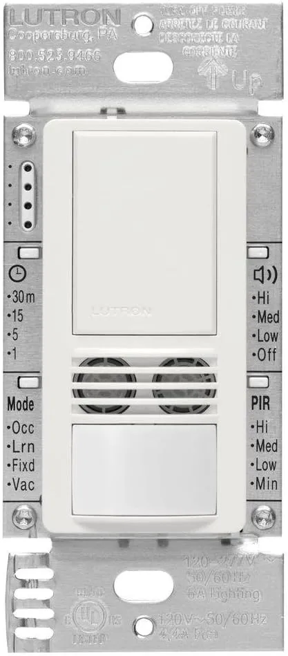 Lutron MS-A102-WH Maestro Dual Tech Occupancy Sensor Switch, no neutral required, 6 Amp Single-Pole, White