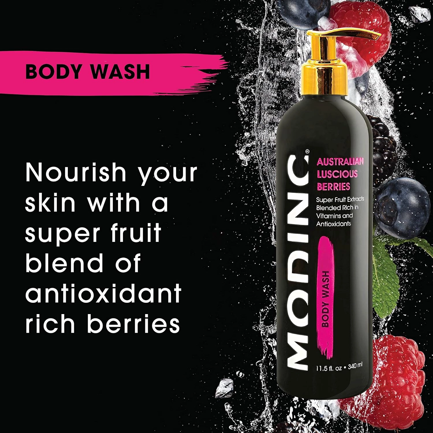 Luxury Body Wash Australian Luscious Berries Formula, Hydration Blend, Vegan, Cruelty Free, Pump, 11.5 Ounces