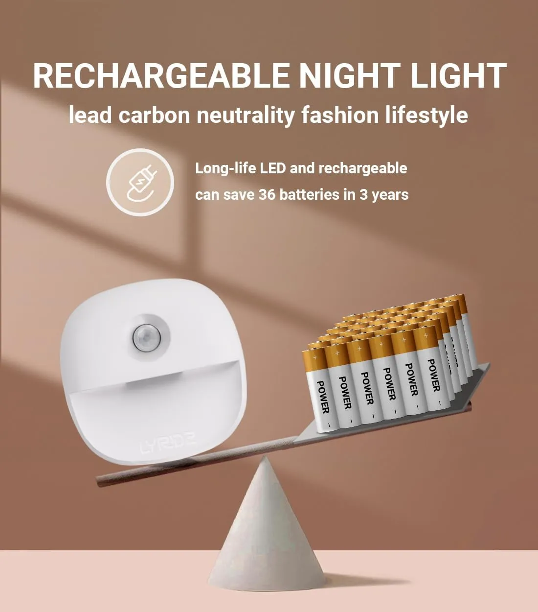 Lyridz Rechargeable Night Light, Motion Sensor Battery Nightlight, Mini Stick-on LED Closet Light, 1-20LM Dimmable Brightness for Bedroom, Kitchen, Washroom, Stairs, Hallway, 3-Pack
