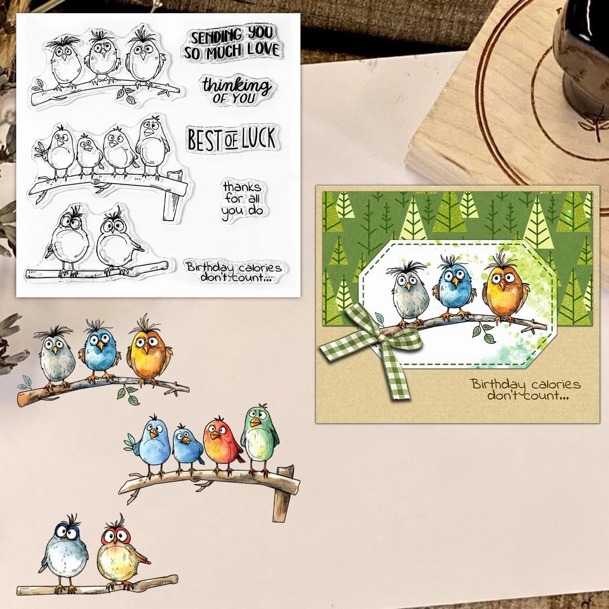 LZBRDY Funny & Cute Birds Branch Clear Stamps and Dies - DIY Scrapbooking and Photo Album Decor