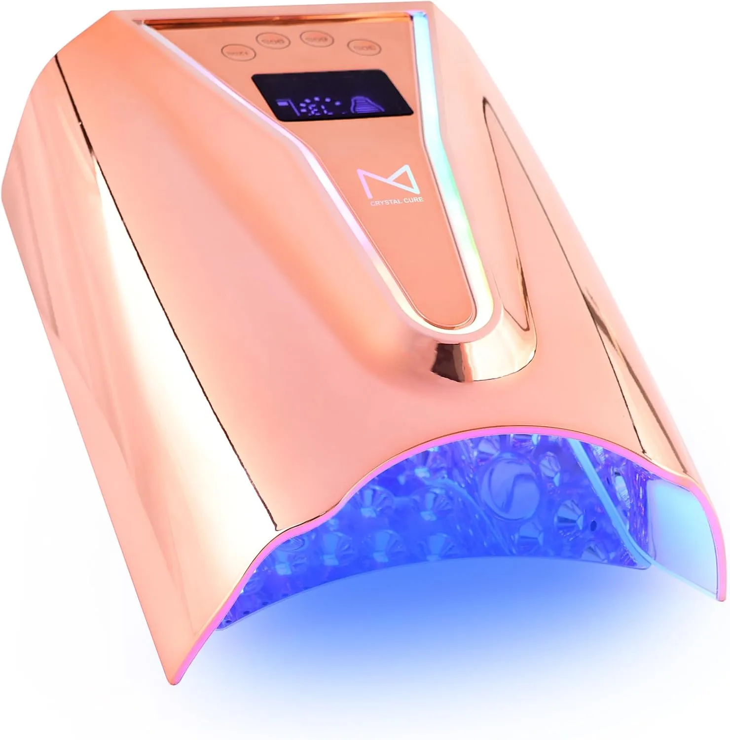 M - Crystal Cure 128W UV/LED Nail Lamp | Fast Curing with 45 Powerful 365nm 405nm LEDs | Cordless, Rechargeable, Auto Sensor | Professional Gel Nail Dryer for Manicures & Pedicures (Rose Gold)