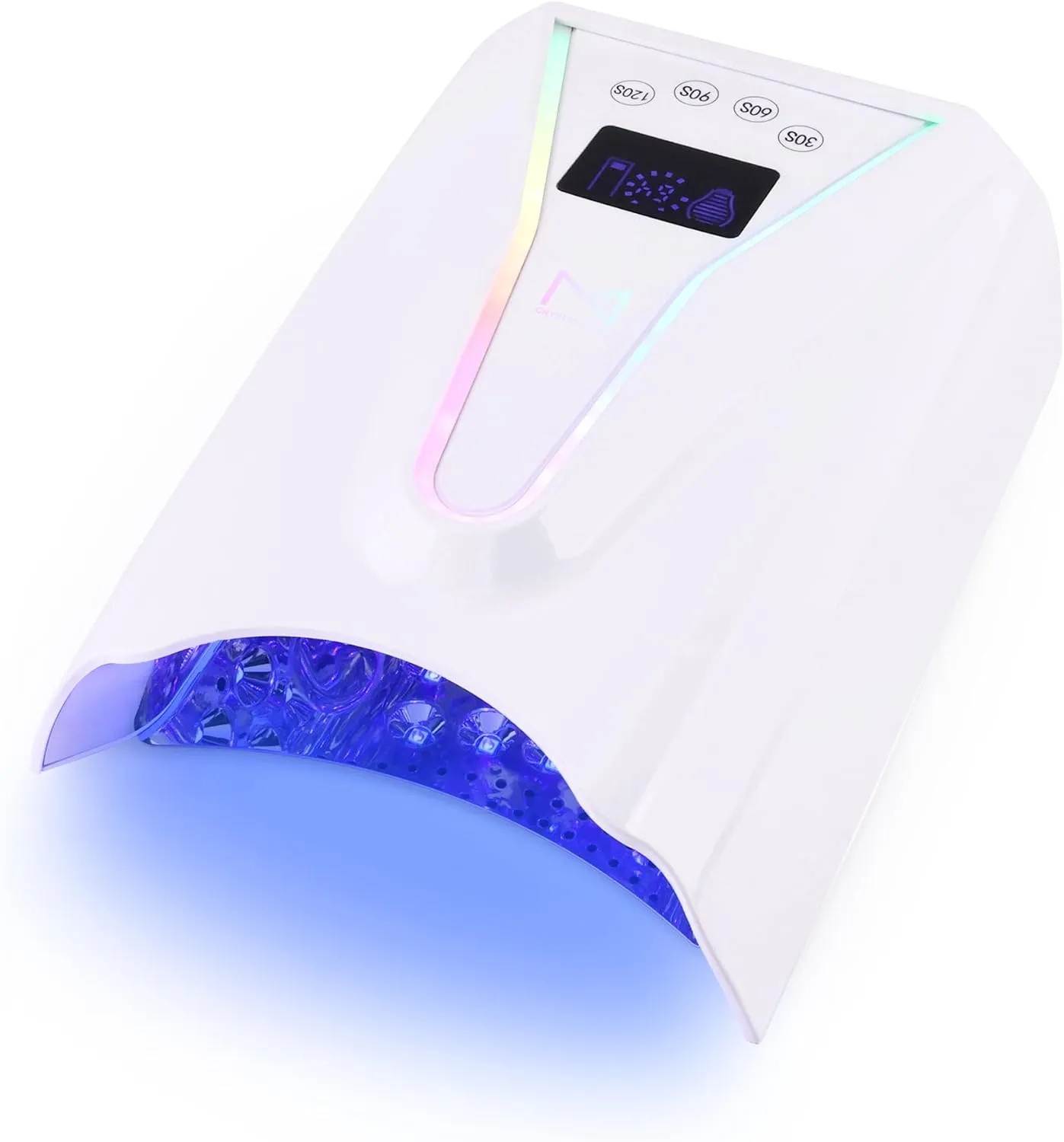 M - Crystal Cure 128W UV/LED Nail Lamp | Fast Curing with 45 Powerful 365nm 405nm LEDs | Cordless, Rechargeable, Auto Sensor | Professional Gel Nail Dryer for Manicures & Pedicures (White)