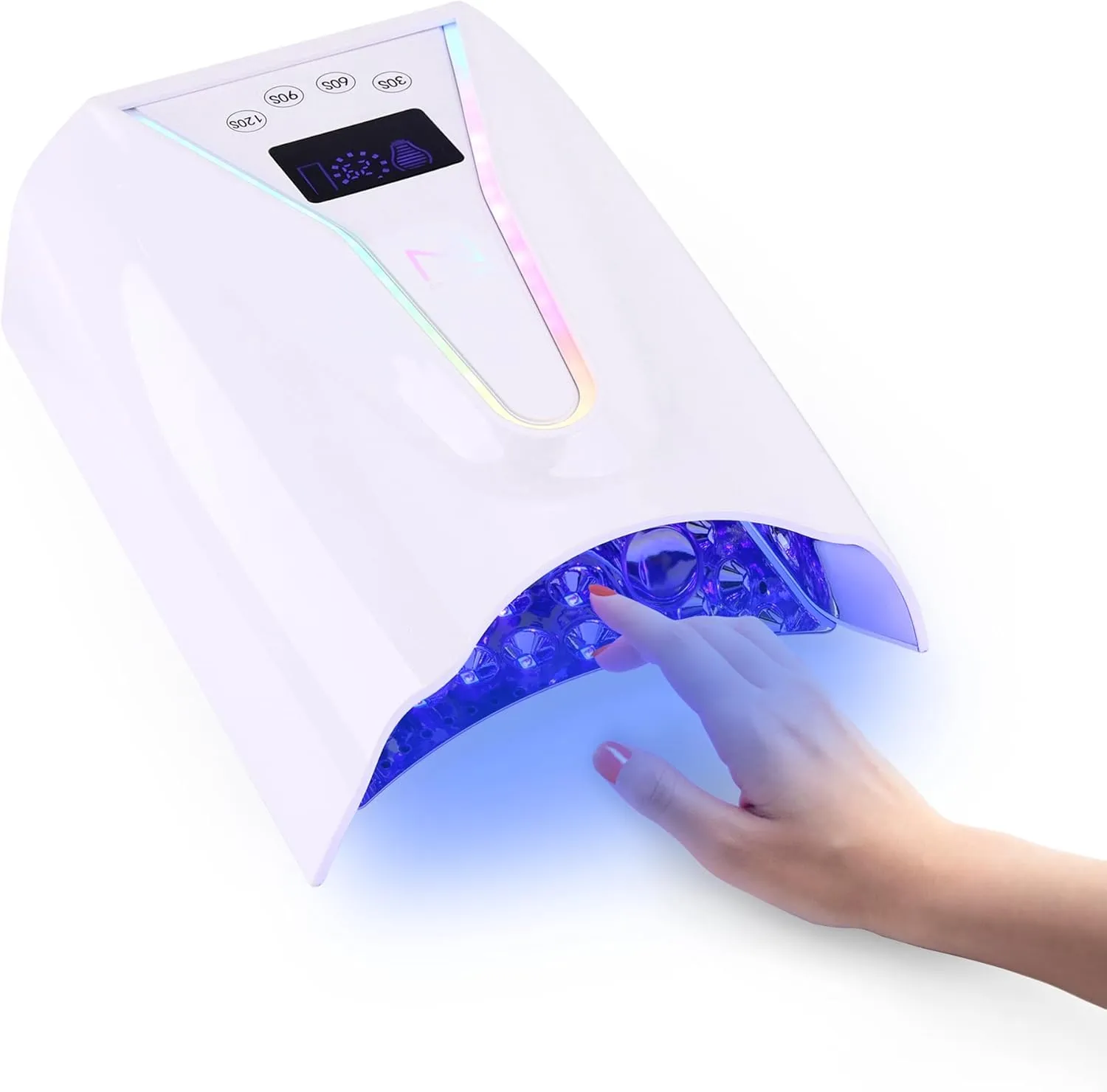M - Crystal Cure 128W UV/LED Nail Lamp | Fast Curing with 45 Powerful 365nm 405nm LEDs | Cordless, Rechargeable, Auto Sensor | Professional Gel Nail Dryer for Manicures & Pedicures (White)
