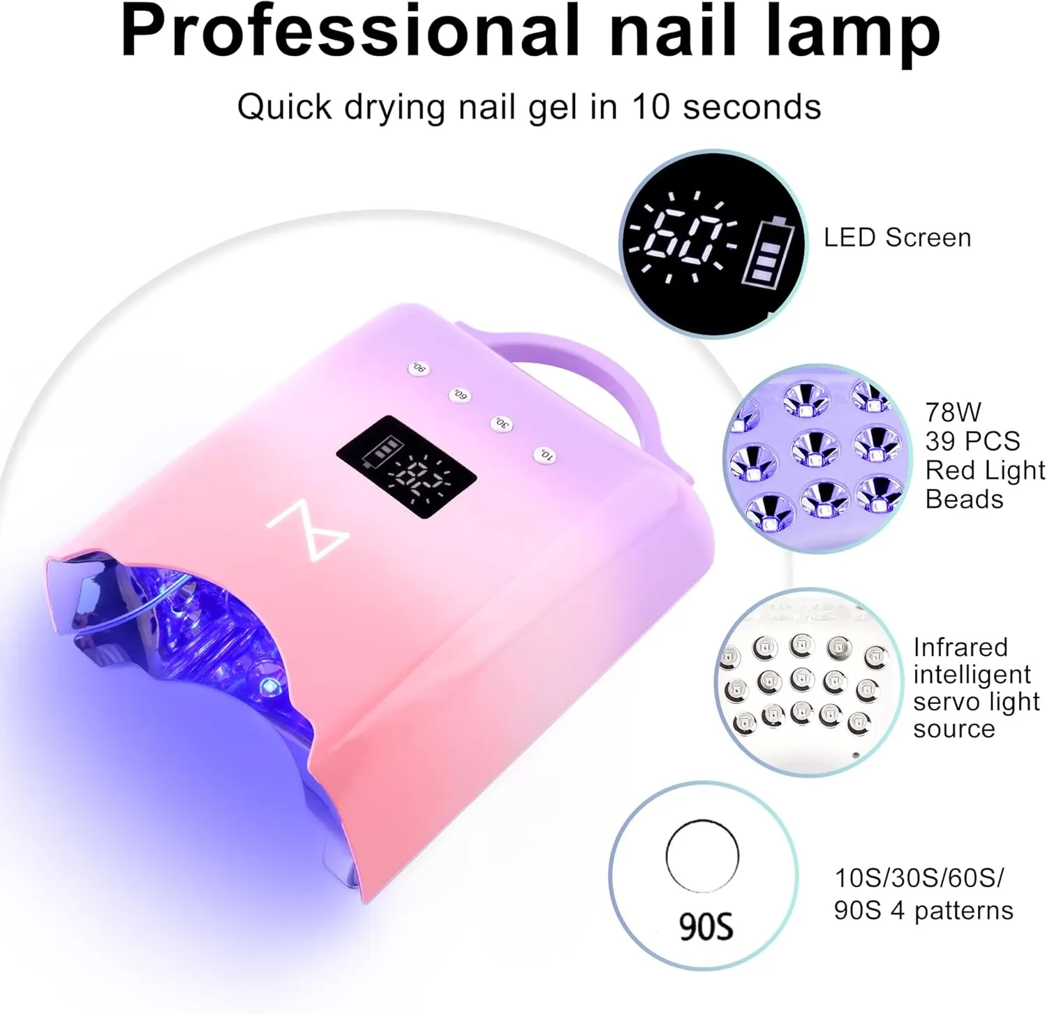 M - NEO Cordless & Rechargeable Nail Curing Lamp 78W with 4 LCD Time Display Timer, Auto Sensor, and Spacious Interior for All Hand Sizes and Nail Lengths (Violet)